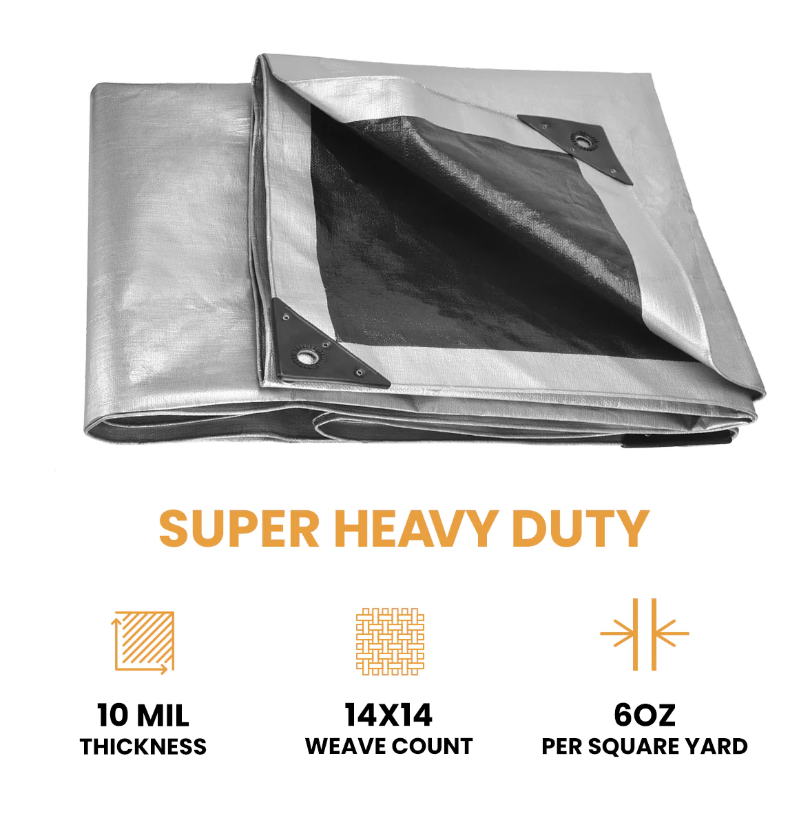 15’ x 20’ Heavy Duty Poly Tarp 10 mil, 6 oz - Black & Silver - Image 3