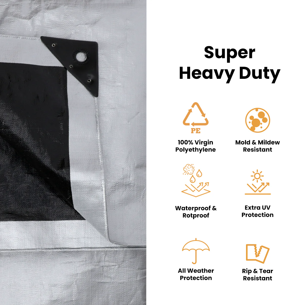 15’ x 20’ Heavy Duty Poly Tarp 10 mil, 6 oz - Black & Silver - Image 4