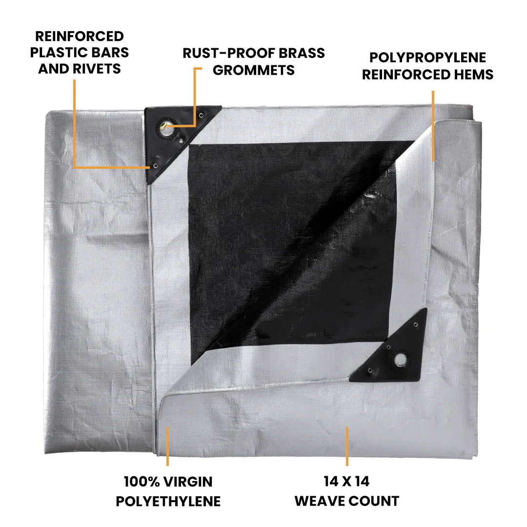 15’ x 20’ Heavy Duty Poly Tarp 10 mil, 6 oz - Black & Silver - Image 5